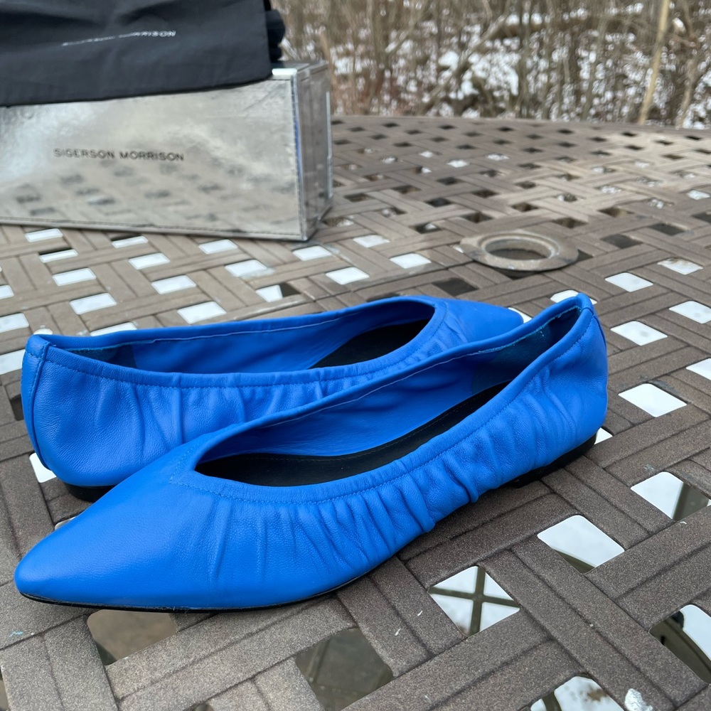 SIGERSON MORRISON LAHELA 7.5 Women's Flat Shoe Blue Retro Quiet Luxury New - Picture 9 of 10